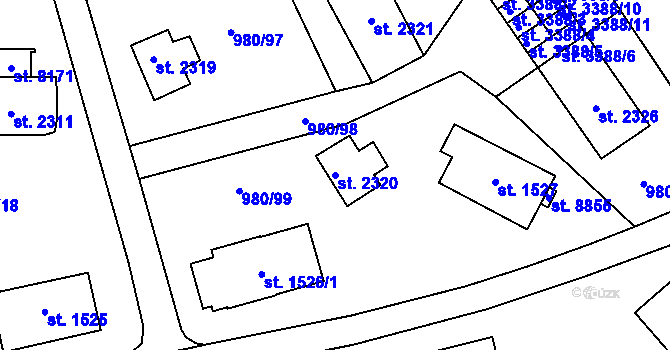Parcela st. 2320 v KÚ Zlín, Katastrální mapa