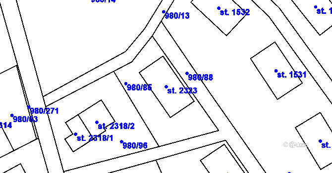 Parcela st. 2323 v KÚ Zlín, Katastrální mapa