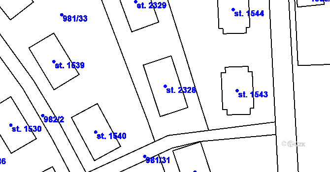 Parcela st. 2328 v KÚ Zlín, Katastrální mapa