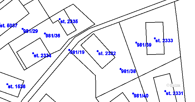 Parcela st. 2332 v KÚ Zlín, Katastrální mapa