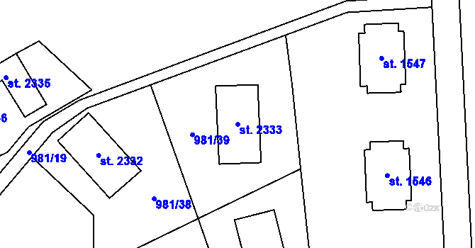 Parcela st. 2333 v KÚ Zlín, Katastrální mapa