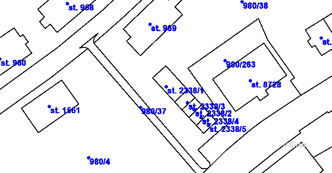 Parcela st. 2338/1 v KÚ Zlín, Katastrální mapa