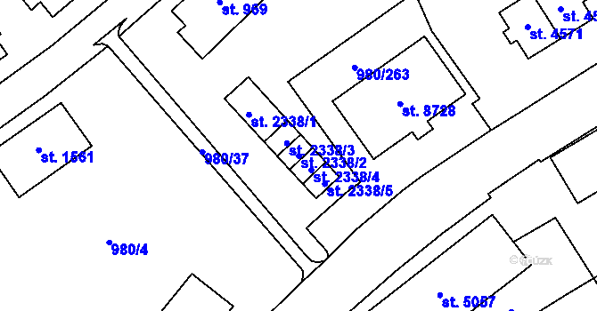 Parcela st. 2338/2 v KÚ Zlín, Katastrální mapa