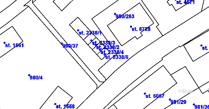 Parcela st. 2338/5 v KÚ Zlín, Katastrální mapa
