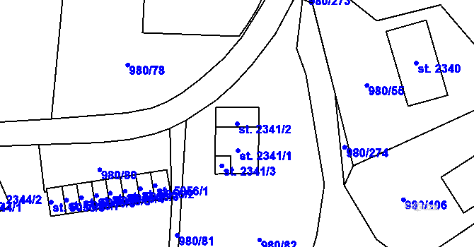 Parcela st. 2341/2 v KÚ Zlín, Katastrální mapa