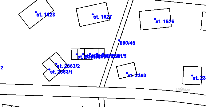 Parcela st. 2361/5 v KÚ Zlín, Katastrální mapa