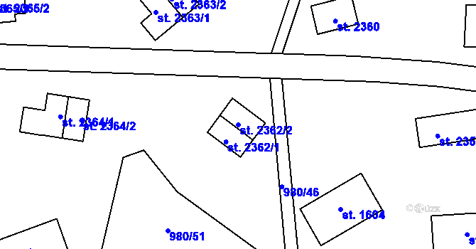 Parcela st. 2362/2 v KÚ Zlín, Katastrální mapa