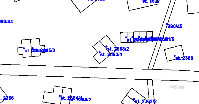 Parcela st. 2363/1 v KÚ Zlín, Katastrální mapa