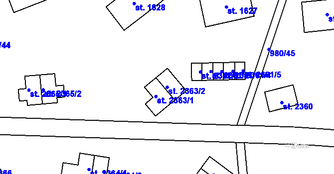 Parcela st. 2363/2 v KÚ Zlín, Katastrální mapa