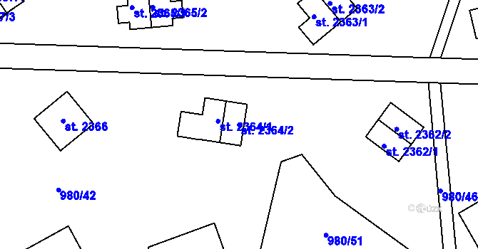 Parcela st. 2364/2 v KÚ Zlín, Katastrální mapa