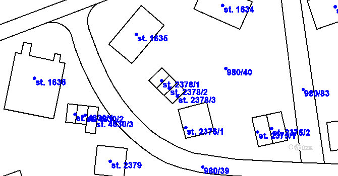 Parcela st. 2378/2 v KÚ Zlín, Katastrální mapa