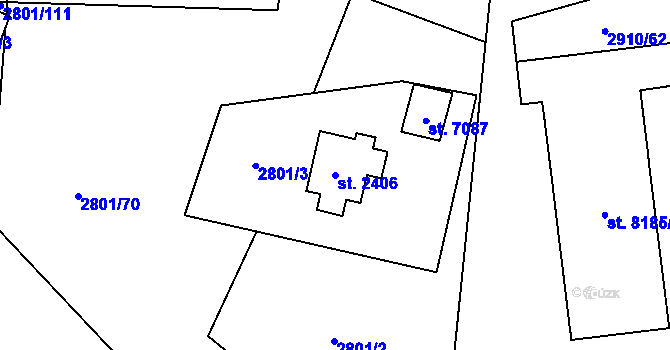 Parcela st. 2406 v KÚ Zlín, Katastrální mapa