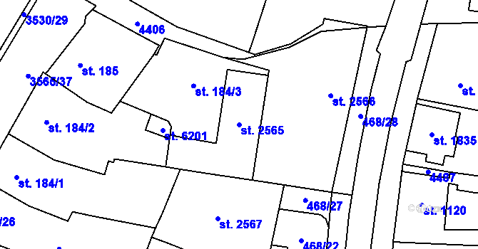Parcela st. 2565 v KÚ Zlín, Katastrální mapa