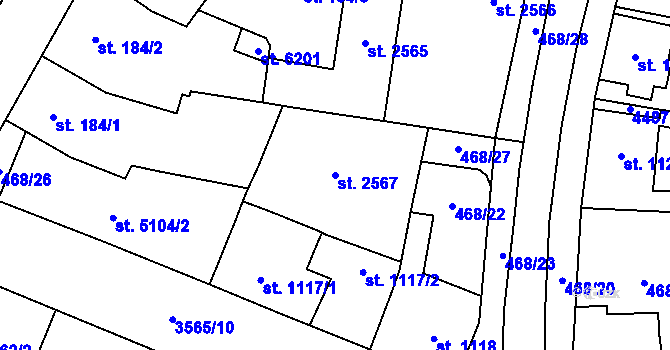 Parcela st. 2567 v KÚ Zlín, Katastrální mapa