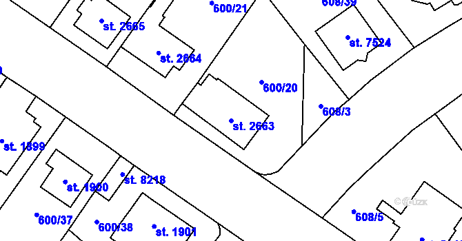 Parcela st. 2663 v KÚ Zlín, Katastrální mapa