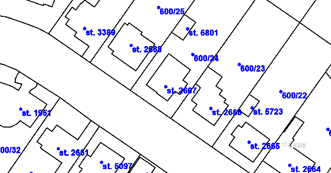 Parcela st. 2667 v KÚ Zlín, Katastrální mapa