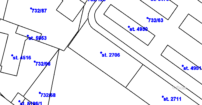 Parcela st. 2706 v KÚ Zlín, Katastrální mapa