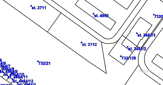 Parcela st. 2712 v KÚ Zlín, Katastrální mapa