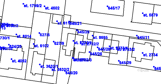 Parcela st. 2732/2 v KÚ Zlín, Katastrální mapa