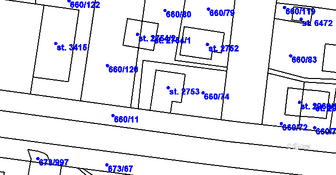 Parcela st. 2753 v KÚ Zlín, Katastrální mapa
