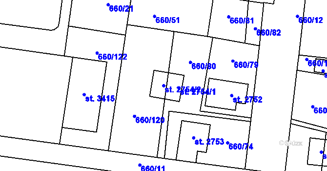Parcela st. 2754/2 v KÚ Zlín, Katastrální mapa