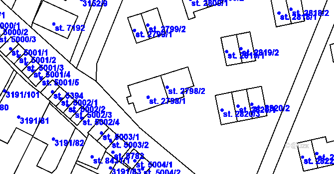 Parcela st. 2798/2 v KÚ Zlín, Katastrální mapa