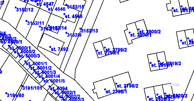 Parcela st. 2799/1 v KÚ Zlín, Katastrální mapa