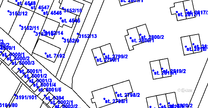 Parcela st. 2799/2 v KÚ Zlín, Katastrální mapa