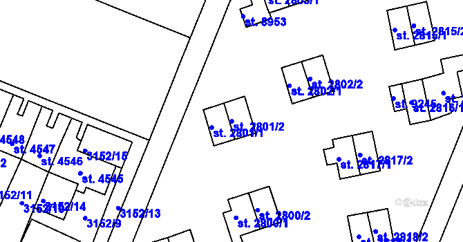 Parcela st. 2801/2 v KÚ Zlín, Katastrální mapa