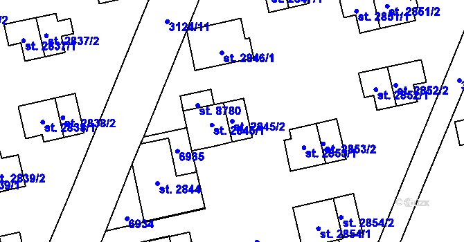 Parcela st. 2845/2 v KÚ Zlín, Katastrální mapa