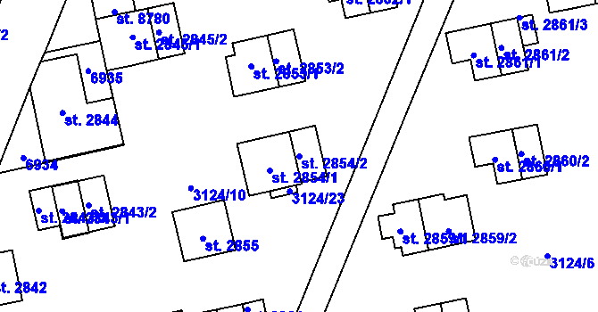 Parcela st. 2854/2 v KÚ Zlín, Katastrální mapa