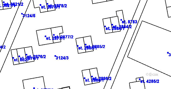 Parcela st. 2885/2 v KÚ Zlín, Katastrální mapa