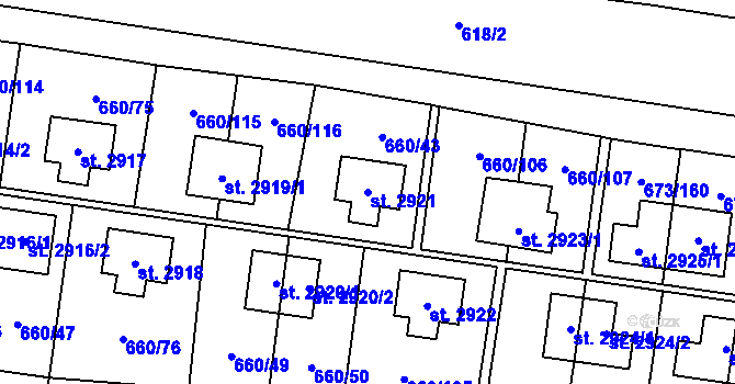Parcela st. 2921 v KÚ Zlín, Katastrální mapa