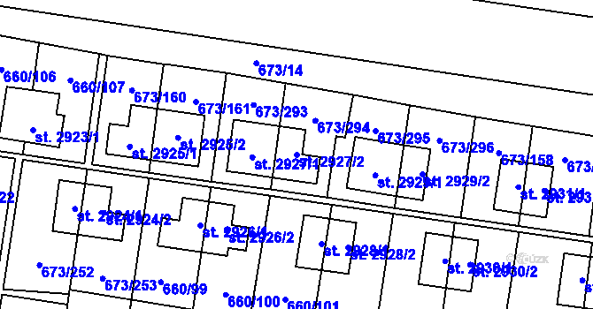 Parcela st. 2927/2 v KÚ Zlín, Katastrální mapa