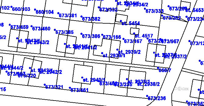 Parcela st. 2939/1 v KÚ Zlín, Katastrální mapa