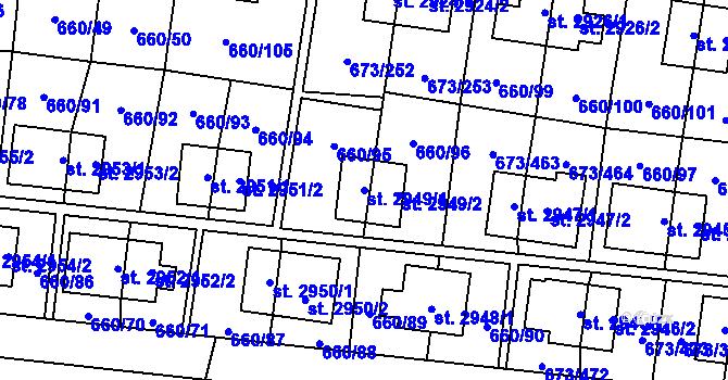 Parcela st. 2949/1 v KÚ Zlín, Katastrální mapa