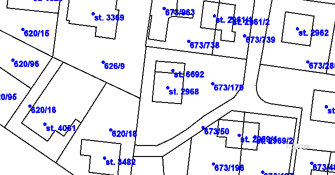 Parcela st. 2968 v KÚ Zlín, Katastrální mapa