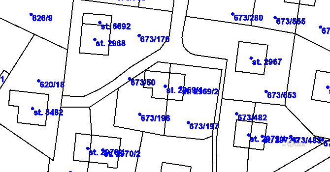 Parcela st. 2969/1 v KÚ Zlín, Katastrální mapa