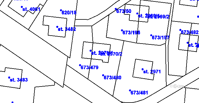 Parcela st. 2970/2 v KÚ Zlín, Katastrální mapa