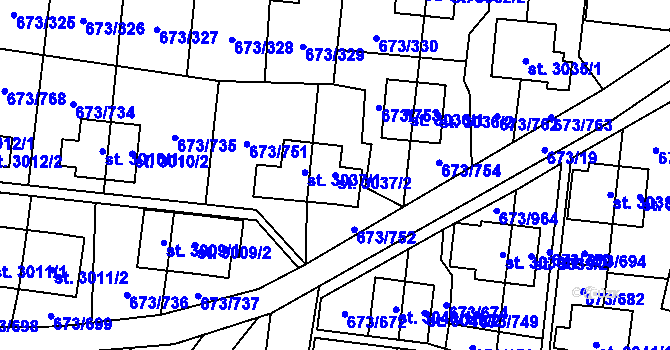 Parcela st. 3037/2 v KÚ Zlín, Katastrální mapa