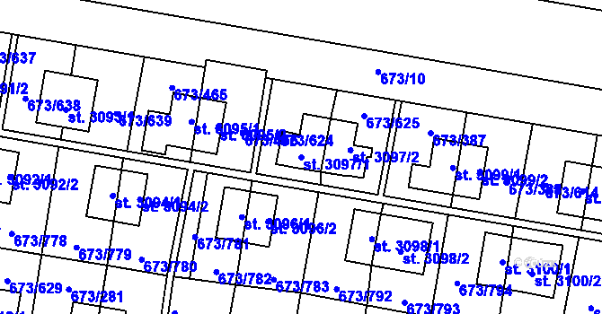 Parcela st. 3097/1 v KÚ Zlín, Katastrální mapa