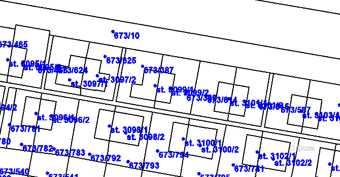Parcela st. 3099/2 v KÚ Zlín, Katastrální mapa