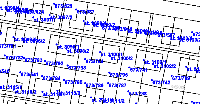 Parcela st. 3100/1 v KÚ Zlín, Katastrální mapa