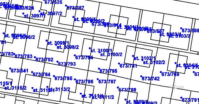 Parcela st. 3100/2 v KÚ Zlín, Katastrální mapa