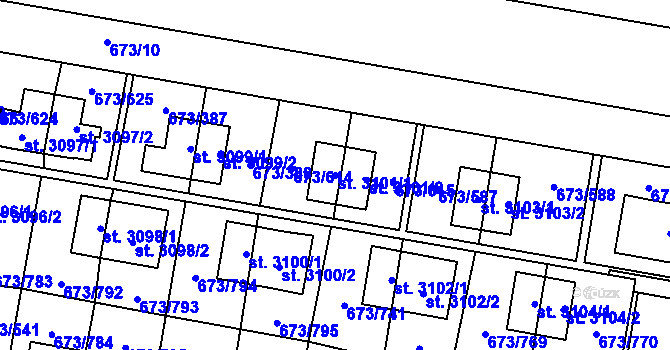Parcela st. 3101/1 v KÚ Zlín, Katastrální mapa