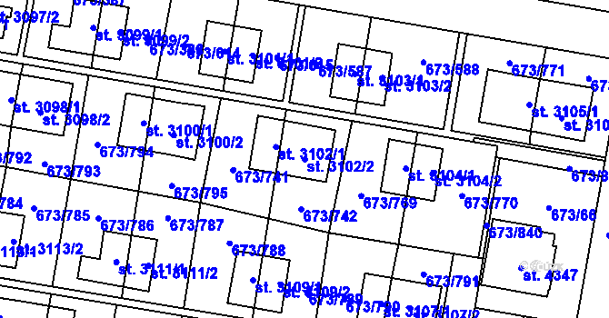 Parcela st. 3102/2 v KÚ Zlín, Katastrální mapa