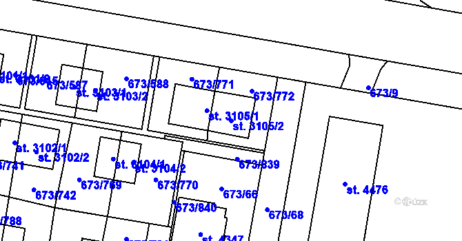 Parcela st. 3105/2 v KÚ Zlín, Katastrální mapa