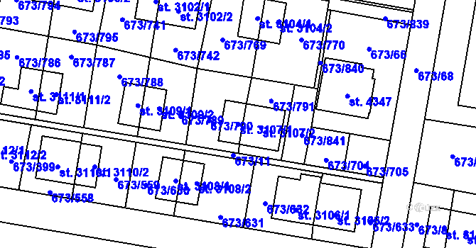 Parcela st. 3107/1 v KÚ Zlín, Katastrální mapa