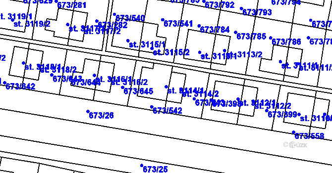 Parcela st. 3114/1 v KÚ Zlín, Katastrální mapa