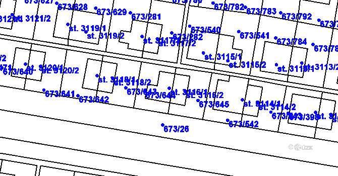 Parcela st. 3116/1 v KÚ Zlín, Katastrální mapa